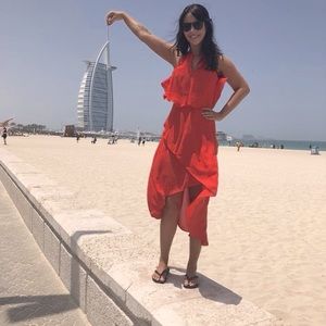 Saks Fifth Avenue high low dress with keyhole